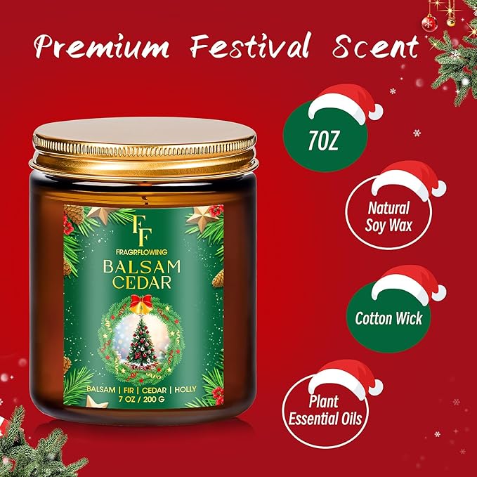 Christmas Candles Set, Scented Candles for Home, 4 Pack Holiday Natural Soy Candles, Christmas Gifts for Women Men, Festival Fragrance of Balsam Cedar/Cookies/Mulled Cider/Cinnamon - Bloomnest