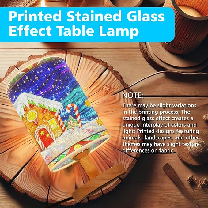 Gingerbread House & Gingerbread Man Table Lamp LED 3-Color Pressed Bedside for Merry Christmas, Gingerbread Shade Christmas Table Lamp with Wood Base for Bedroom Living Room Desk Office - Bloomnest
