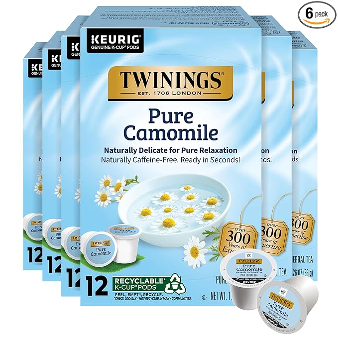 Twinings Pure Camomile Herbal Tea 72 K-Cup Pods for Keurig, 12 Count (Pack of 6), Made with Pure Camomile Blossoms, Naturally Caffeine-Free, Enjoy Hot or Iced - Bloomnest