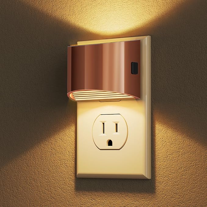 DORESshop LED Night Light[2 Pack], Night Lights Plug into Wall, 3 Level Brightness Adjustable Plug in Night Light, Dusk to Dawn Sensor Nightlights for Adults,Bedroom,Bathroom,Hallway,3000K Rose Gold - Bloomnest