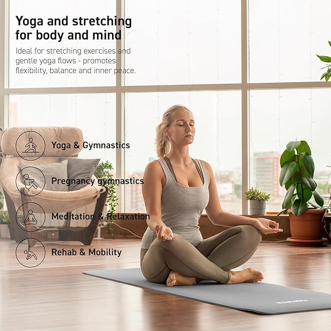 Yoga Mat Premium Non Slip Thick – Extra Comfortable Exercise Mat for Home Workouts, Pilates, Stretching & Gym – Cushioned NBR Foam, Gym Mat with Strap, for Women & Men - Bloomnest