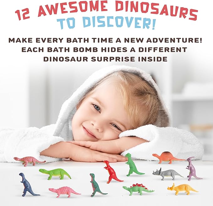 All Natural Bath Bombs for Kids with Surprise Toys Inside with Child Safe Dino Diffusers- 12 Pack Organic Dinosaur Bath Bombs with Toys Inside - Dino Bath Bomb for Kids - Bloomnest