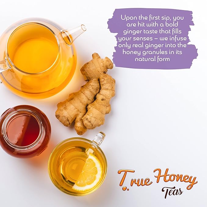 True Honey Lemon Ginger Tea Bags - Honey Crystals Blended in Every Sachet - Healthy Digestion Nourishment - All Natural Organic Herbal Caffeine Free Tea Bag 24 Count - Bloomnest