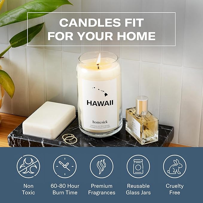 Homesick Scented Candles for Home (Hawaii) - 13.75 oz Long-Lasting Soy Wax Jar Candle for Women & Men for All Occasions, 60-80 Hours Burn Time - Notes of Pineapple & Coconut - Bloomnest