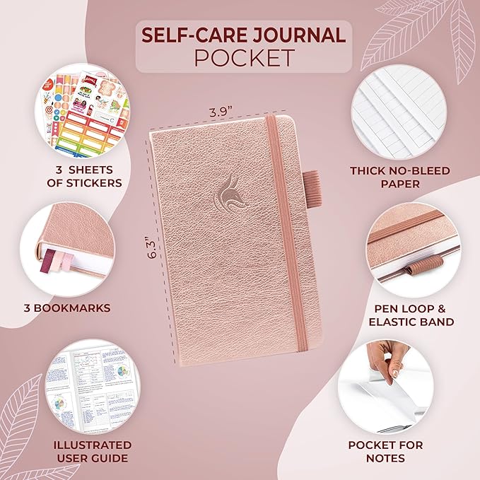 Clever Fox Self-Care Journal Pocket – Daily Reflection Notebook – Mental Health & Personal Development Planner, Meditation & Mood Log (Rose Gold)