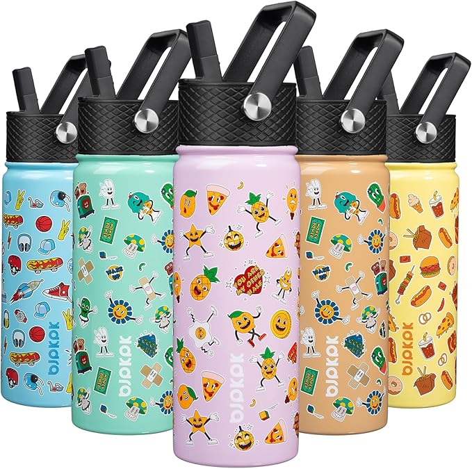 BJPKPK Insulated Water Bottle with Straw Lid, 18 oz Stainless Steel Metal Water Bottles, Reusable Leak Proof BPA Free Water Bottles, Cups, Thermo, Hawaii Fruits-Purple - Bloomnest