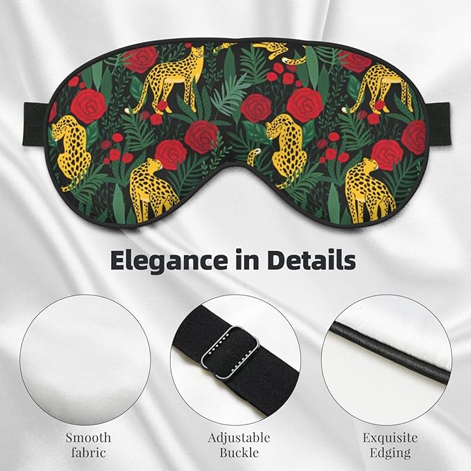 Leopard Tropical Palm Rose Sleep Mask - Soft Comfort Eye Shade - Blackout Eye Cover for Deep Rest Travel Nap Meditation - Bloomnest