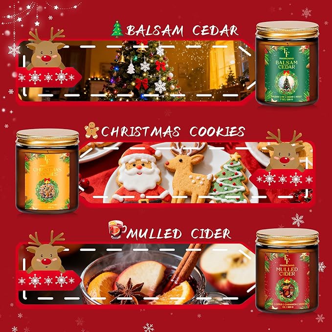 Christmas Candles Set, Scented Candles for Home, 6 Pack Holiday Natural Soy Candles, Christmas Gifts for Women Men, Winter Fragrance of Cedar/Cookies/Cider/Cinnamon/Wreath/Christmas Eve - Bloomnest