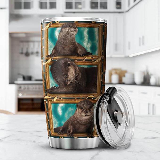 Sea Otter Coffee Tumbler For Women Cute Otters Gifts For Friend Stainless Steel Double Walled Cup With Lid Aquatic Animals Mug Birthday Present Funny Things For Animal Lovers - Bloomnest