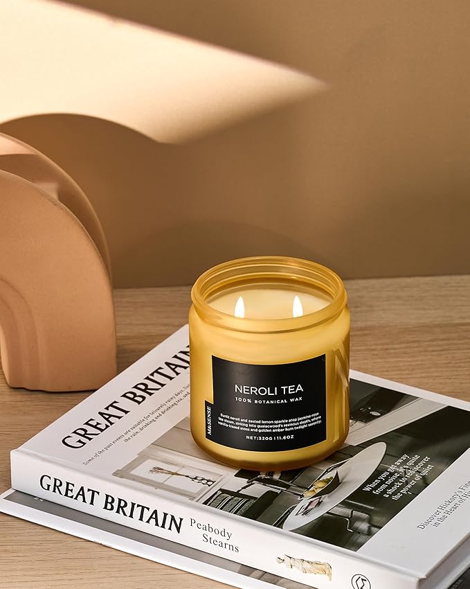 M&SENSE Neroli Tea Scented Candle - 11.6oz Natural Soy Wax Non Toxic 70-Hour Burn, 2-Wick Citrus Scent Candle for Stress Relief & Relaxation - Slow-Burning Home Fragrance Gift for Holiday - Bloomnest