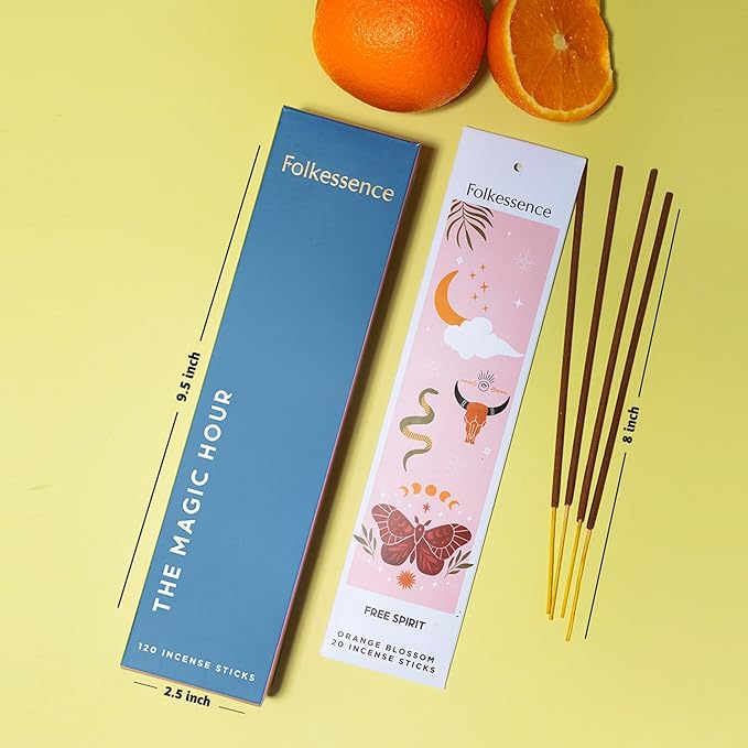 Folkulture Incense Sticks (120 Sticks) | Set of 6 Premium Incense Sticks For Relaxation, Aromatherapy| No Charcoal, Organic, Non Toxic, 45 Mins, Long Burning Coconut, Mango,Aqua, Orange Insence-Sticks FOLKULTURE
