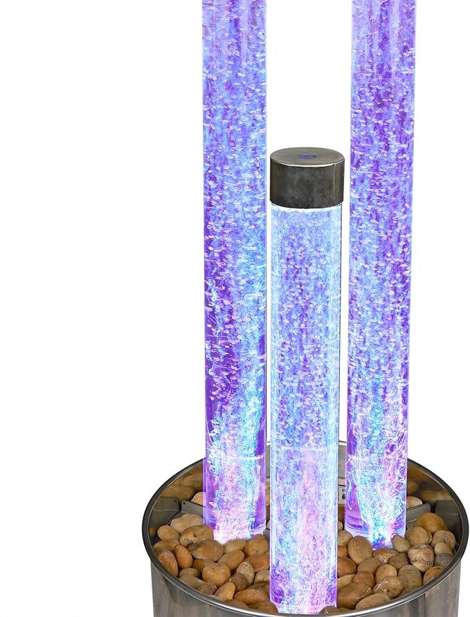 Alpine Corporation MLT166SL 3 Tier Indoor and Outdoor Water Acrylic Bubble Fountain for Home, Office, and Patio Decor, with Remote and 16 Color LED Lights, 54", Silver Base - Bloomnest