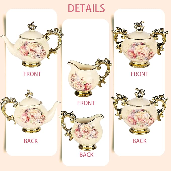 fanquare 15 Pieces British Porcelain Tea Set, Floral Vintage China Coffee Set, Wedding Tea Service for Adult, Big Tea Cup - Bloomnest