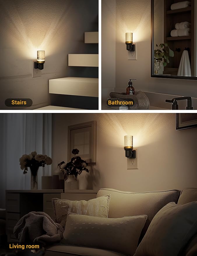 JandCase Night Light, Dimmable Night Lights Plug into Wall, Auto On/Off Light Sensor Nightlight, 3000K Warm White 0-100LM Brightness LED Nightlight, Bathroom Night Light Hallway Bedroom Decoration - Bloomnest