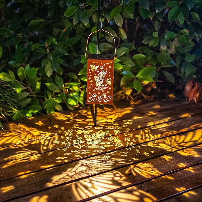 Solar Lanterns Outdoor Waterproof Lights Hanging Butterfly Metal Fairy LED Lantern Decorative Garden Decor for Yard,Porch,Patio,Fence,Lawn,Christmas Gifts for Women Grandma Mom - Bloomnest