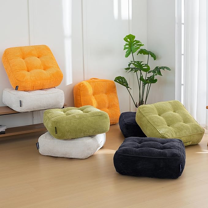 8" Washable Floor Pillow Cushion for Adults, Meditation Cushion Pillow, Large Square Floor Sitting, Removable Tufted Corduroy Cover, for Tatami Living Room or Yoga, 22x22 Inch, 2Pack, Machine Washable - Bloomnest