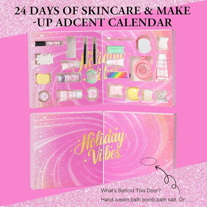 24 Day Beauty Care Advent Calendar, Makeup & Cosmetic Surprises, Birthday Gifts for Women Gift Sets, Cosmetics Gift Baskets for Women Teens Girlfriend Daughters Mothers Day Gifts - Bloomnest