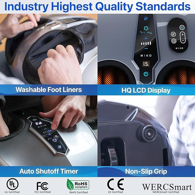 MIKO Foot Massager Machine - Deep Kneading, Shiatsu, Air Compression, and Heat Therapy - Plantar Fasciitis, Diabetics, Neuropathy, Fits Up to Men Size 12 - Bloomnest