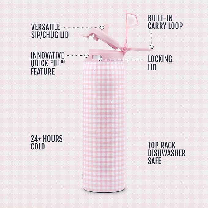 Ello Pop & Fill Insulated Stainless Steel Water Bottle with Quick Fill Lid, Leakproof Locking, Sip or Chug Spout, BPA-Free, Double Wall Vacuum Insulated for Sports, Travel & School- 22oz / 32oz / 40oz Ello