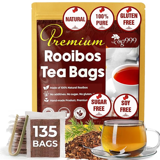 TOG999, 135 Premium Red Rooibos Tea Bags, 100% Natural & Pure from Rooibos Tea Leaves. Loose Leaf Rooibos Herbal Tea. Made with Natural Material Tea Bags. No Sugar, No Caffeine, No Gluten, Vegan. - Bloomnest