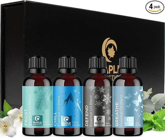 Winter Essential Oils Set for Diffuser - Large 100% Pure Holiday Essential Oil Blends Gift Set with Frost Chill Defend and Breathe Blends - Perfect Aromatherapy Gift for All Occasions (4x30mL) - Bloomnest