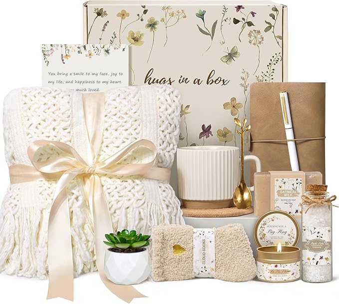 Birthday Gifts for Women, Get Well Soon Self Care Package Box, Sending Hug Baskets Thinking of You Inspirational Gift for New Mom Best Friend Birthday (Ivory) - Bloomnest