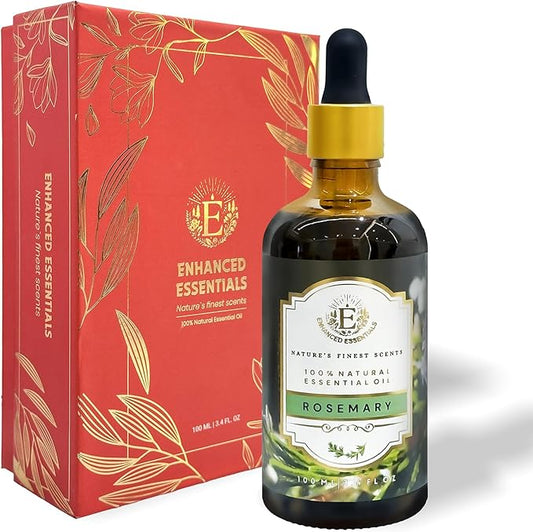 Luxurious Rosemary Essential Oil by Enhanced Essentials|Undiluted & Pure|for Hair Care,Skin Care, Aromatherapy,Bath,Massage,Gifting,Soap & Candle Making|with Glass Dropper| 3.38 fl oz (100 ml) - Bloomnest