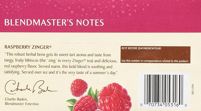 Celestial Seasonings Raspberry Zinger Herbal Tea, Caffeine Free, 20 Tea Bags Box (Pack of 6) - Bloomnest