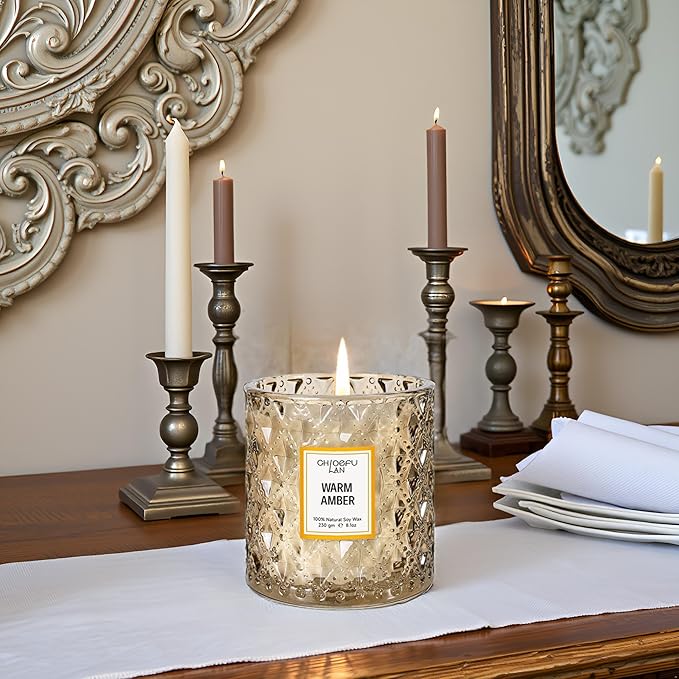 Chloefu LAN Amber Candles, Luxury Candle for Home Scented, Long Burning Time, Holiday Gifts, All Natural Soy Wax Decorative Candles, Scented Candle Gifts for Men&Women, 8.1oz - Bloomnest