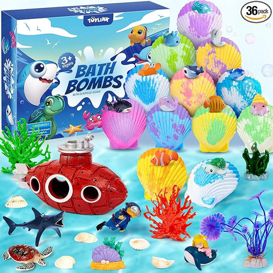 Ocean Bath Bombs for Kids with Toys Inside, 12 Pack Kids Shell Bath Bombs with Surprise Sea Animal Toys for Boys Girls Handmade Bubble Bath Fizzies Birthday Christmas Gift Set - Bloomnest