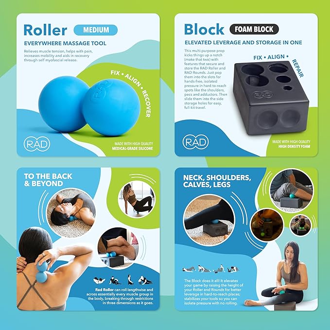 RAD All-in Complete Myofascial Release and Muscle Recovery Set - Includes Exercise Foam Rollers, Multi-Use Yoga Block, Peanut & Massage Balls, Neuro Ball Foot Roller, and Massage Stick - Bloomnest