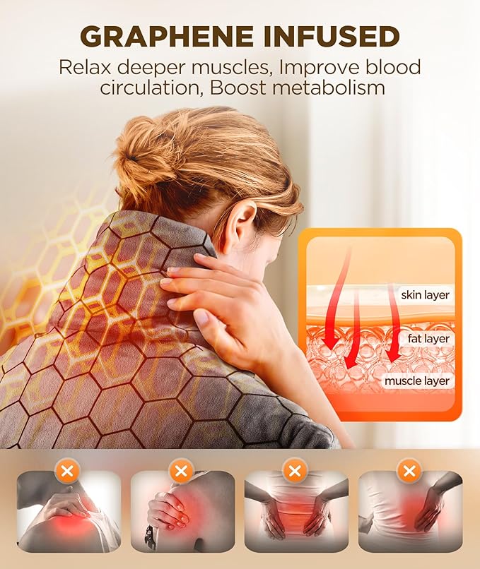 Graphene-Infused Heating Pad 3X Deeper Pain Relief, Weighted Instant Heating Pads for Neck and Shoulders, Heated Wrap w/ 6 Heat Options 4 Auto-Off Timer, Gifts for Mom Women Christmas Birthday - Bloomnest