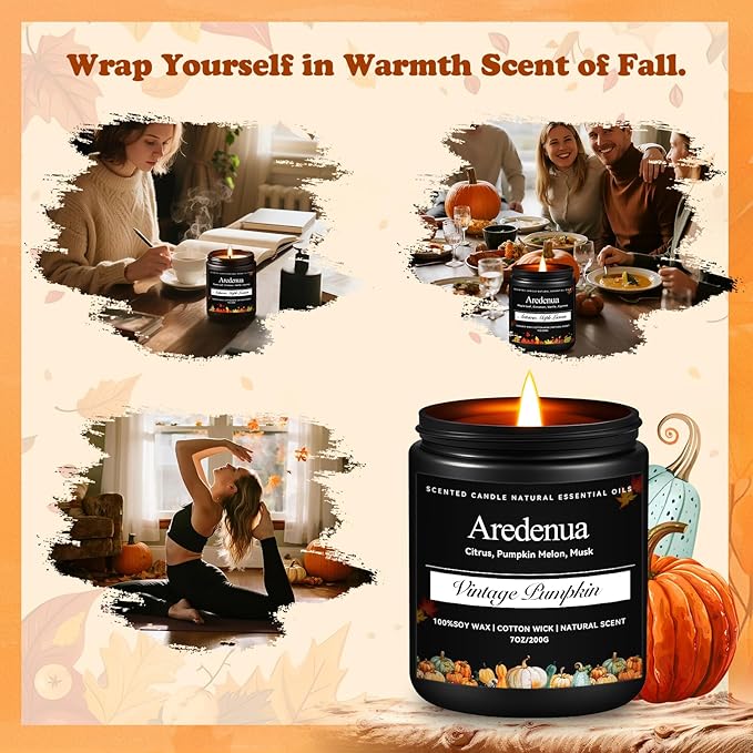 Vintage Pumpkin Candle – Holiday Soy Candles for Thanksgiving & Christmas | 7oz Pumpkin Scented Candle | Cozy Winter Candles Gift for Home Décor, Fall & Holiday Aromatherapy Gifts for Women Men - Bloomnest