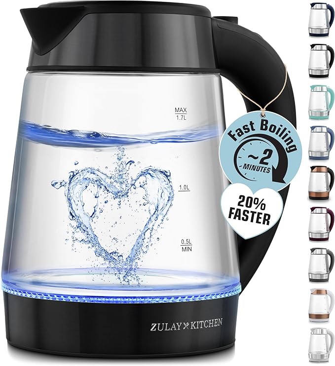 Zulay Kitchen Fast Boiling Electric Water Kettle - 1.7L, 1500W, Auto Shut-Off for Overboil & Boil Dry Protection, Cool-Touch Handle, 360° Base - Rapid Teapot Boiler For Coffee & Tea - Black Metallic - Bloomnest