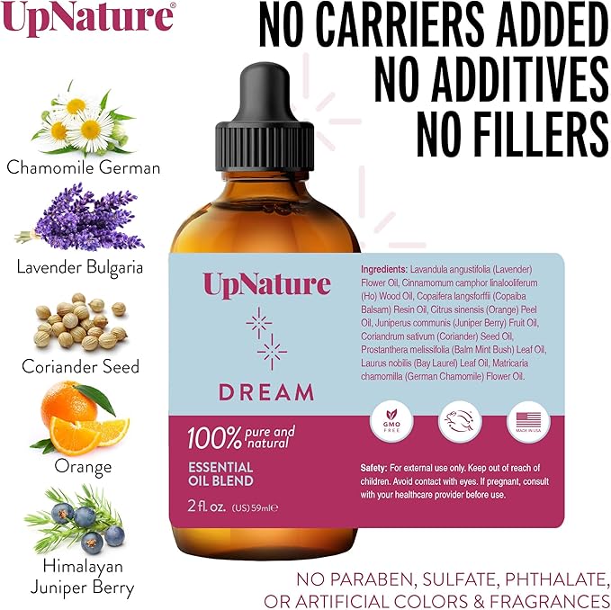 UpNature Dream Sleep Essential Oil - 2 Oz – Sleep Peacefully, Soothing Scent, Calming, Serenity - Undiluted, Non-GMO, Aromatherapy with Dropper - Bloomnest