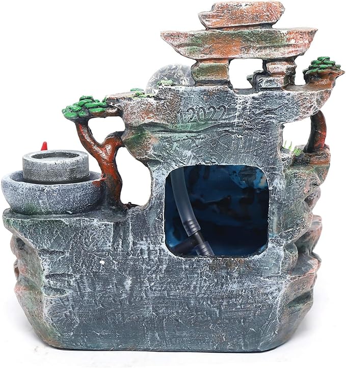 Natural Waterfall Fountain Fake Tree Creative Indoor Simulation Resin Rockery for Office Home Desk Decoration