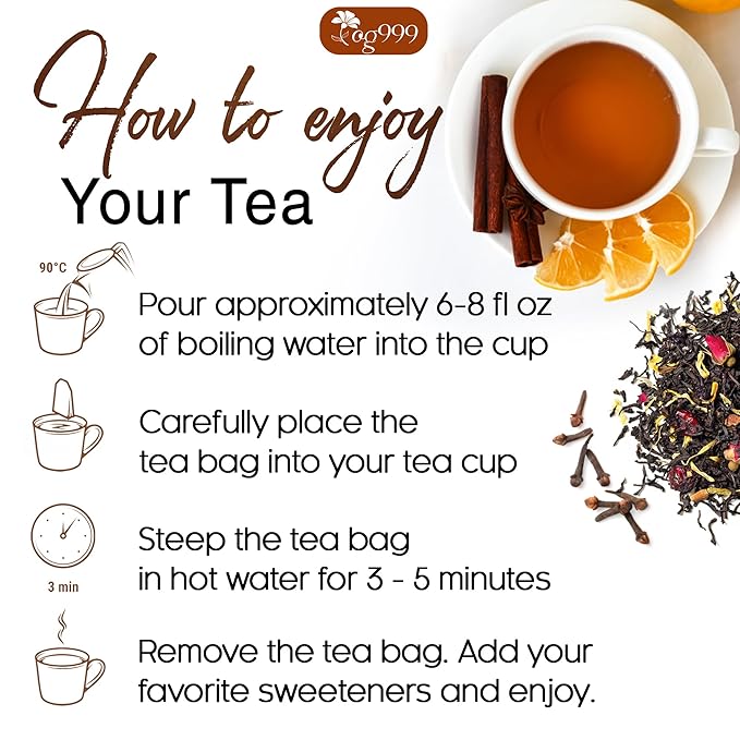 TOG999, 120 Tea Bags – Special Blend of Cinnamon, Black Tea, Orange Peel and Cloves, 100% Natural Ingredients, Hand-made Blend Herbal Tea. Eco-conscious Tea Bags. No Sugar, No Caffeine, No Gluten, Vegan. - Bloomnest