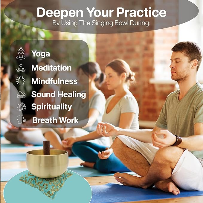Large Tibetan Singing Bowl Set – 6 Inch Sound Bowl for Yoga, Meditation, Stress Relief, Healing & Chakra Balancing – Long Pure Resonance – Includes Mallet & Cushion – ZenGolden Bowl - Bloomnest