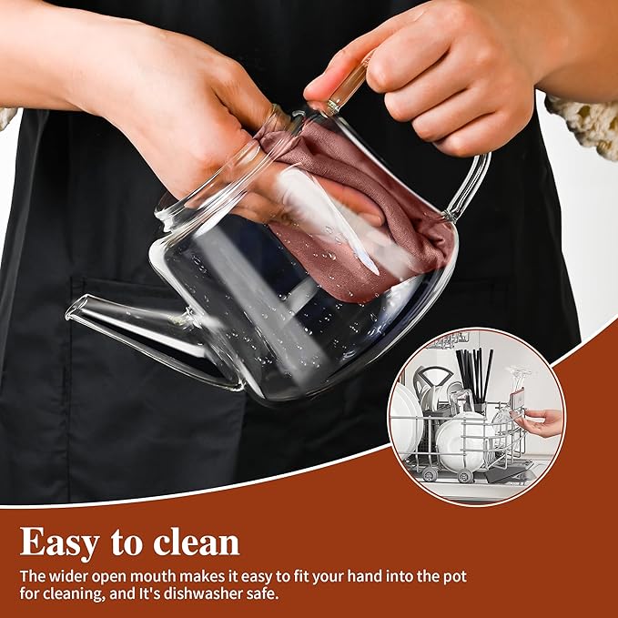 Glass teapot with infuser, Ehugos 1000ml(33oz) Stovetop Safe Hand Crafted Clear Glass Teapot with Removable Infuser for Loose Leaf Tea and Blooming Tea - Bloomnest