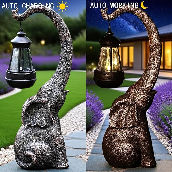 Elephant Garden Statue Solar Lights Outdoor Garden Decor for Outside Patio Home Porch Balcony, Yard Art Lawn Ornaments Elephant Decor Birthday Gifts for Women Mom Grandma Animal Lovers - Bloomnest