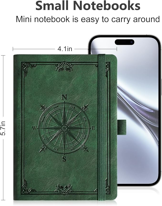 AHGXG Small Blank Pocket Journal Notebook for Men - 256 Numbered Pages B6 Mini Journal, Vintage Soft Leather Hardcover, 80gsm Paper, for Women Work Office School, 4.1'' X 5.7''- Dark Green - Bloomnest
