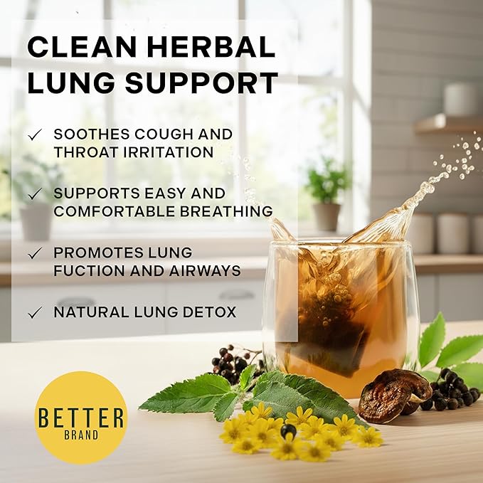 Betterbrand Mullein Tea Bags for Lung Detox - Respiratory Support with Thyme, Elderberry, Ginseng, Ginger, Caffeine Free Herbal Blend - 15 Tea Bags (Pack of 1) - Bloomnest