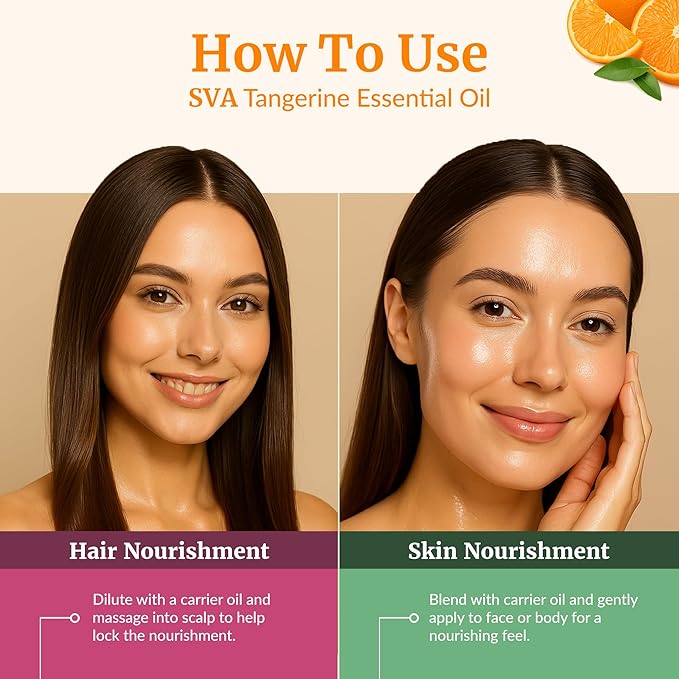 SVA Tangerine Essential Oil – 4 Fl Oz – 100% Natural Tangerine Oil - for Diffuser, Hair Care, Face, Skin Care, Aromatherapy, Scalp and Body Massage, Soap and Candle Making – with Dropper - Bloomnest