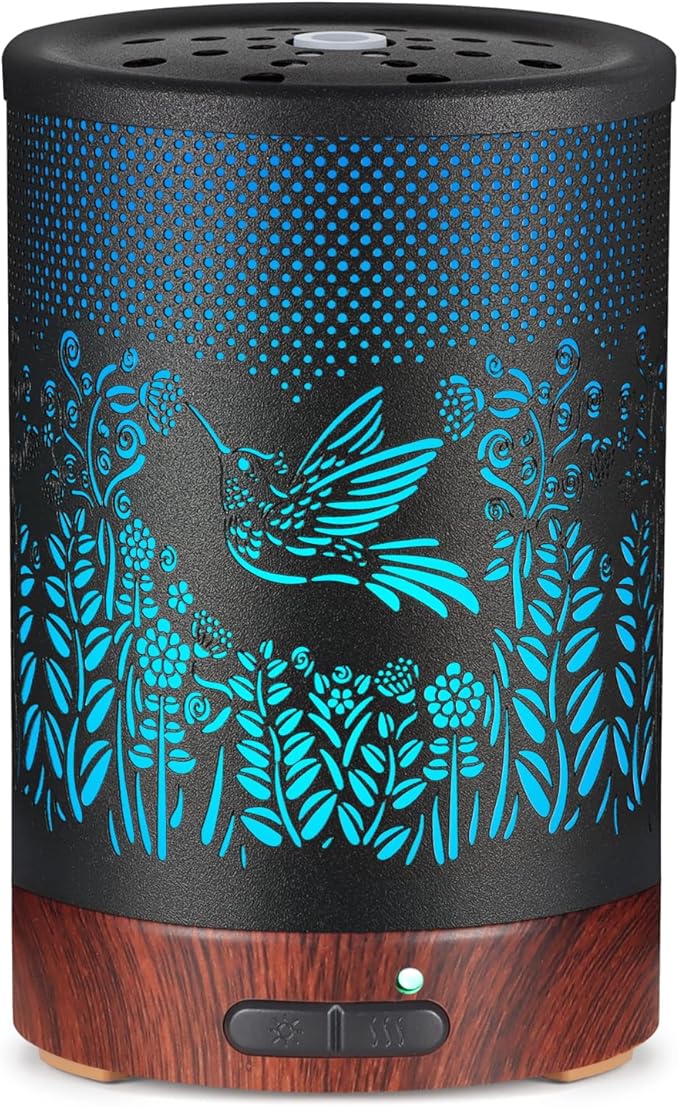 Metal Essential Oils Diffuser 150ML Aromatherapy Diffuser Cool Mist Humidifier with 7 Colors Lights Waterless Auto Off Air Diffusers as Gifts for Moms Women Girls (D-Hummingbird) - Bloomnest