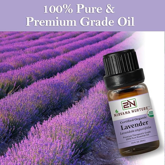 Lavender Essential Oil USDA Certified Organic, 100% Pure Natural Premium Grade, Undiluted- Aromatherapy Diffuser for Calm and Relaxation, Skin Care, Hair Care NirvanaNurture