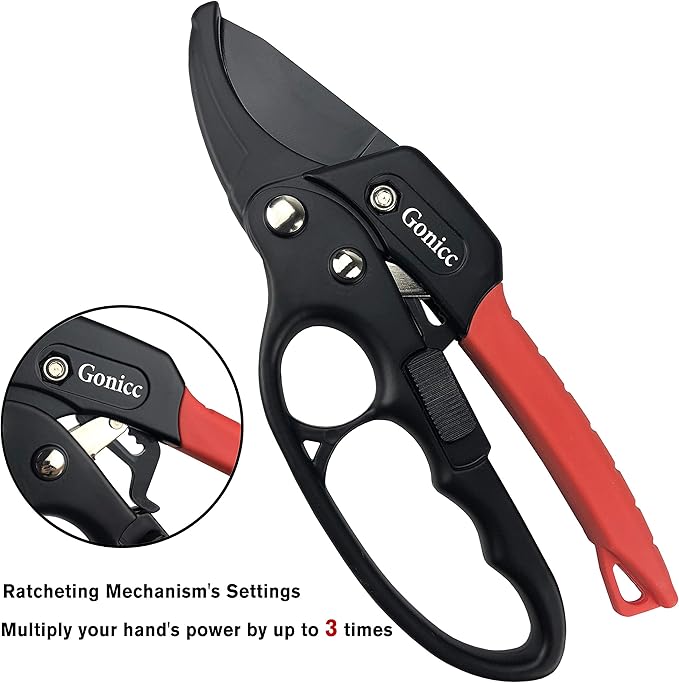 gonicc 8" Professional Ratchet Anvil Pruning Shears (GPPS-1011), Ratcheting Mechanism, Anvil groove design, Reinforced Design Handle, Garden Shears Clippers, Anvil Pruner, Hand Tools Scissors Loppers - Bloomnest