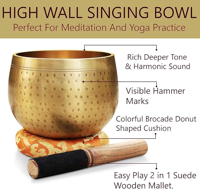 DharmaObjects Tibetan Ring Gong Meditation Singing Bowl Mallet Cushion Set (Jumbo) - Bloomnest