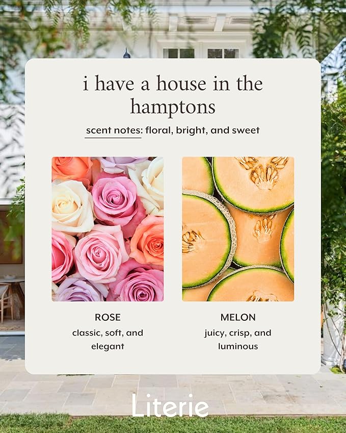 Literie NYC Inspired Scented Candle: I Have A House in The Hamptons - Rosé & Melon Scent, 9oz, 50 Hour Burn, Vegan Soy & Coconut Blend Candle for Home Decor, Gift for Women & Men - Bloomnest