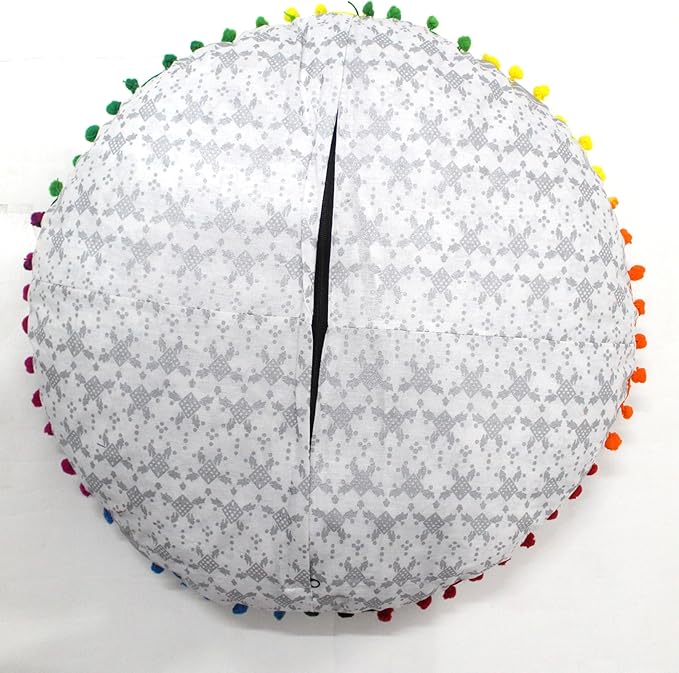 CRAFT KALA Boho Large Floor Pillow Pouf Cover Mandala Meditation Room Pillow Cover for Adults Round Bohemian Seating Pouf Cushion Cover for Kids Playroom 22" Silver Matellic Ombre - Bloomnest