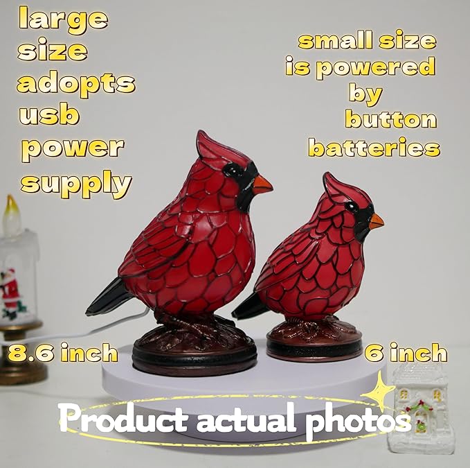 Sheremart Cardinal Lamp, Red Resin Birds Desk Light, Cardinalis Night Light for Christmas, Cardinal Gifts Bird lamp, Handmade Fanyil Cardinal Lamps for Home, Office, Bedroom (6 inch) - Bloomnest
